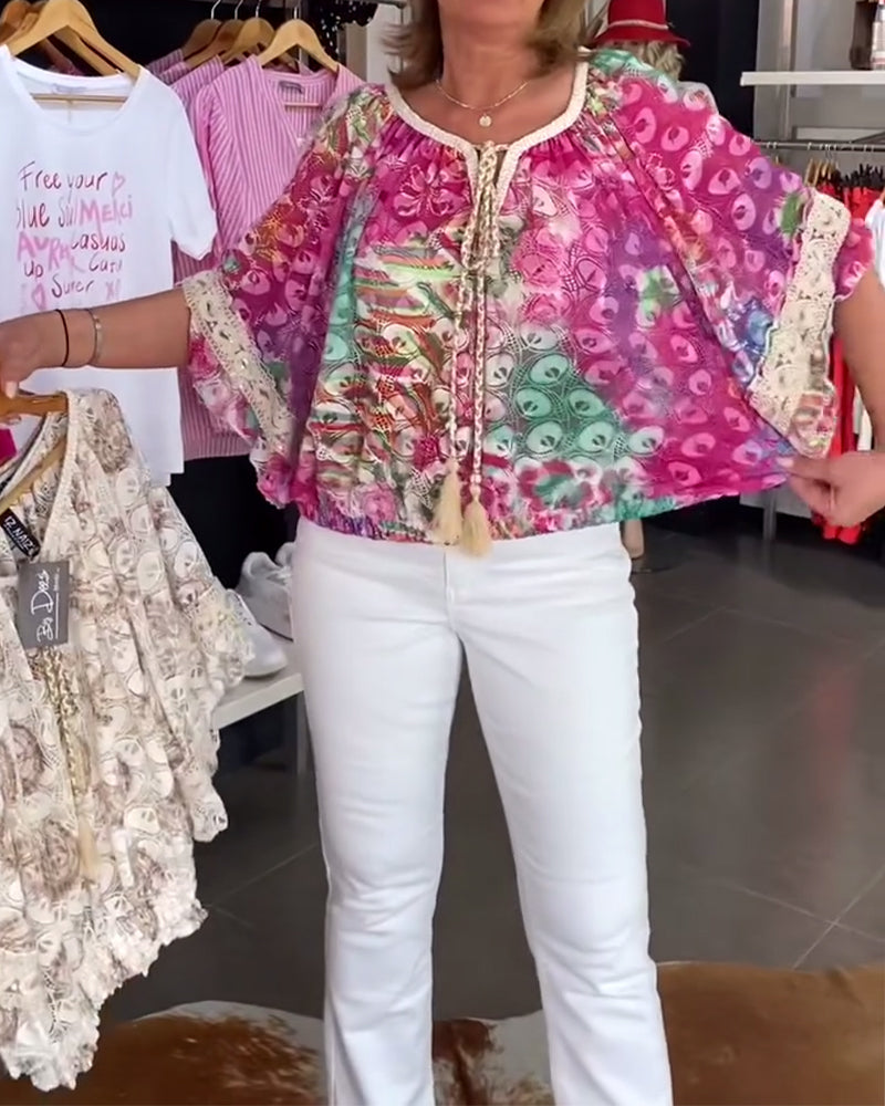 Loose Fit Bohemian Print Blouse