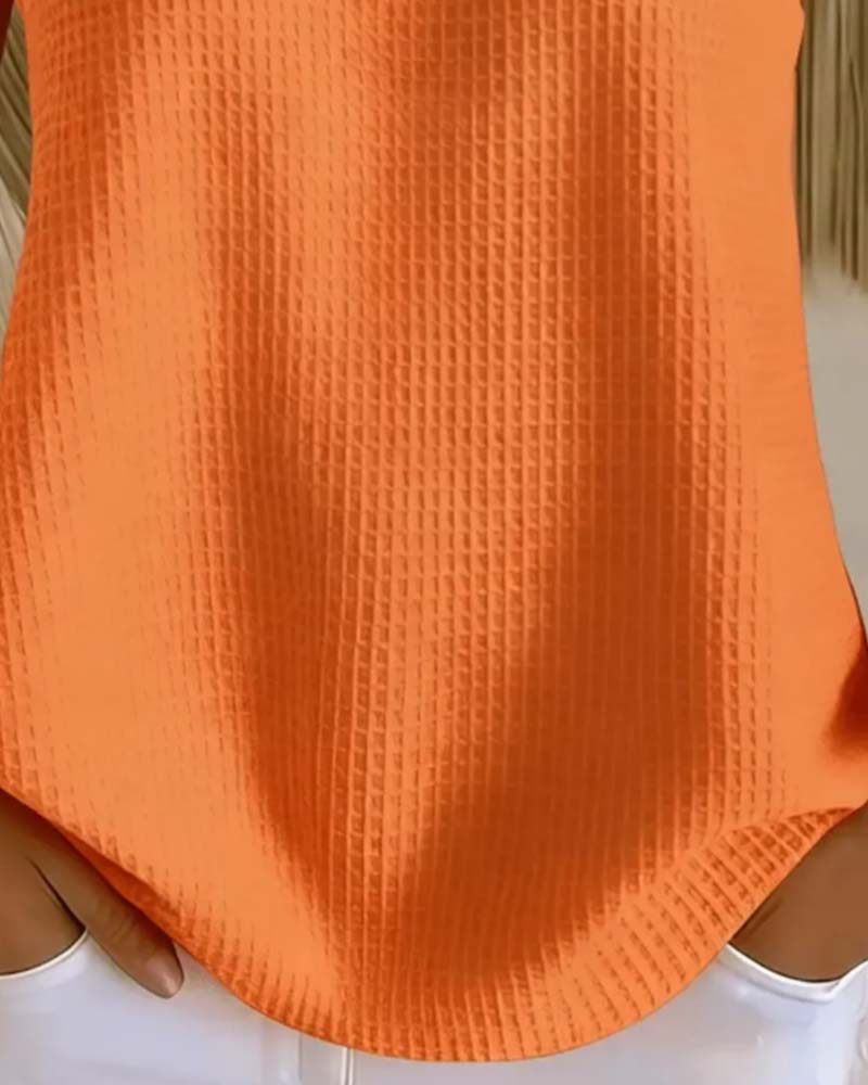 Crew Neck Sleeveless Waffle Button Tank Top