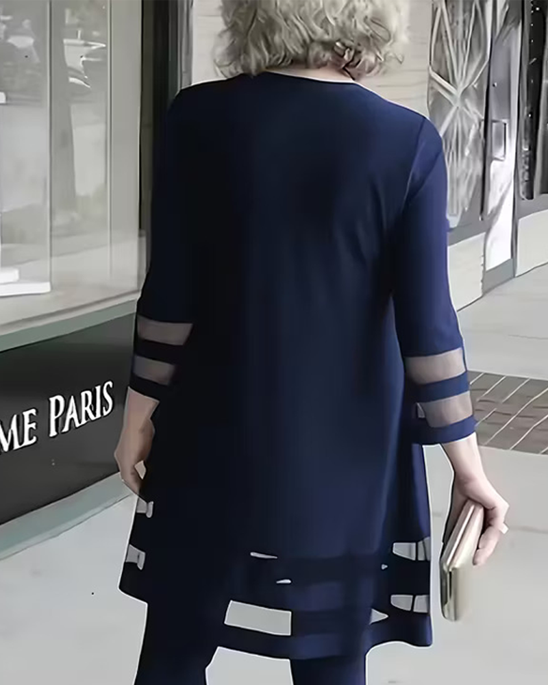 Solid Color Patchwork Round Neck Top