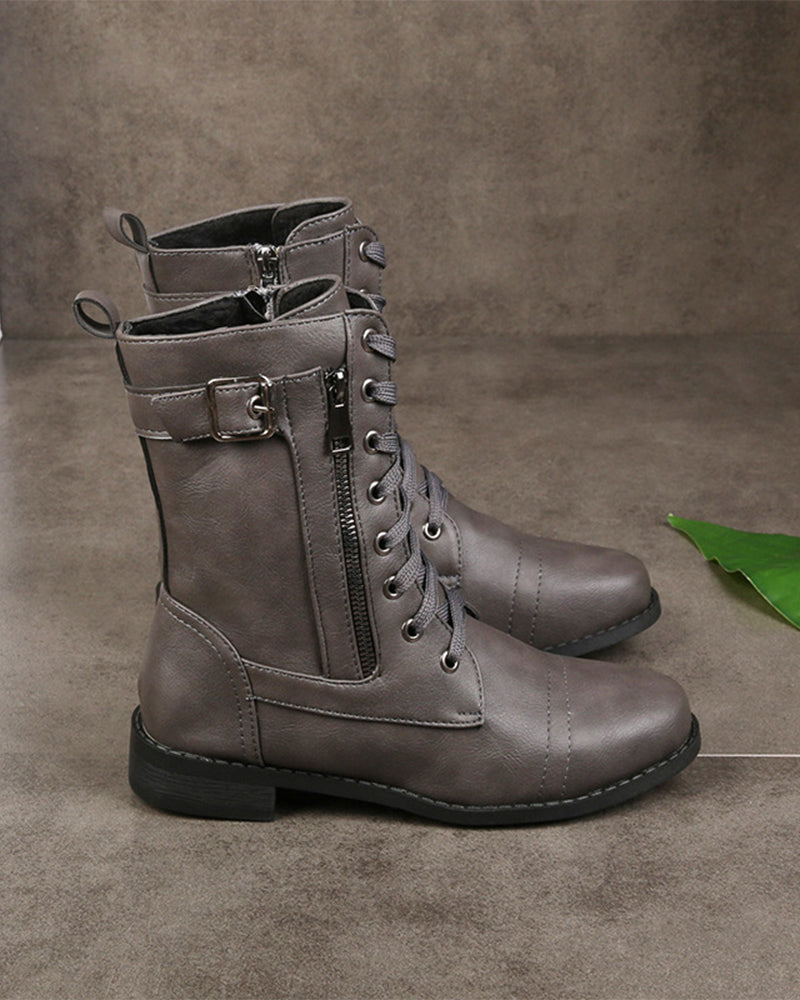 Women's Round Toe Side Zipper Leather Orthopedic Boots