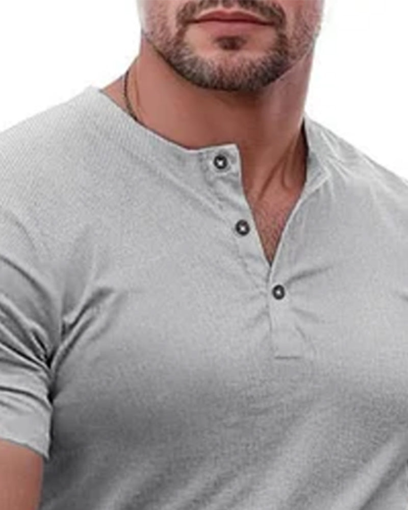 Half-Buttoned Henley Short-Sleeve T-Shirt