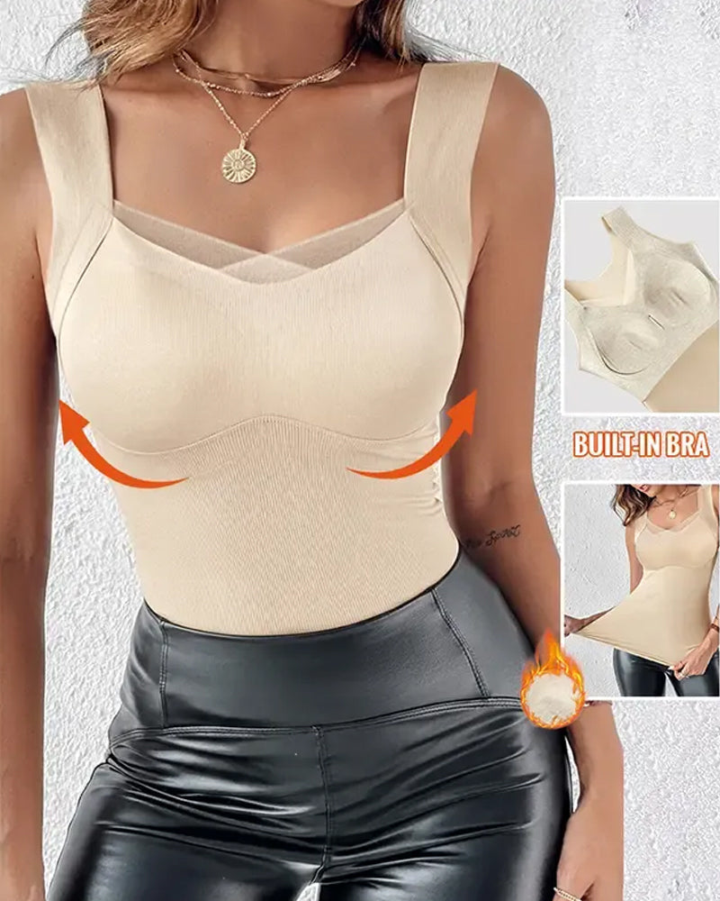 Square Neck Solid Built In Bra Tank Top