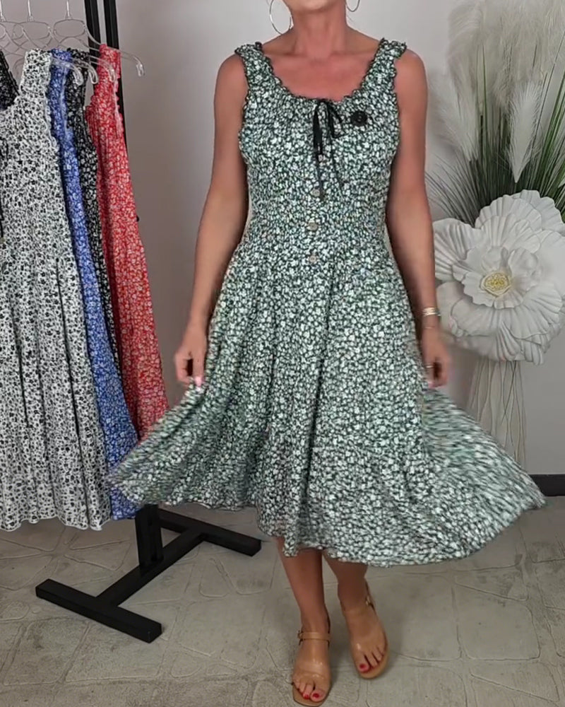 Floral Suspender Lace-Up Waist Dress