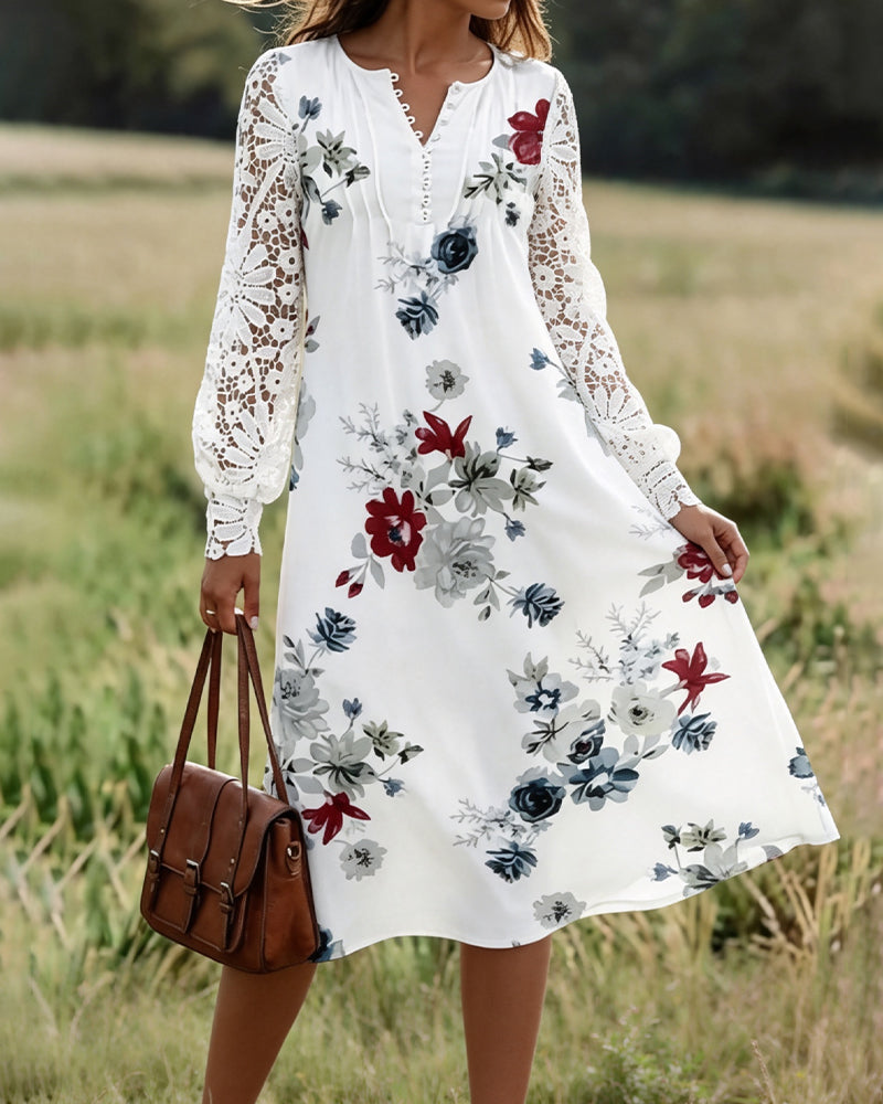 V-Neck Floral Button Dress