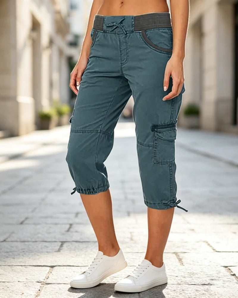Cargo Drawstring Cinch-Hem Seven-Eighth Pants