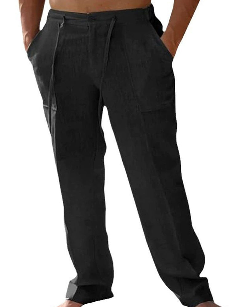 Solid Color Pocket Drawstring Beach Pant