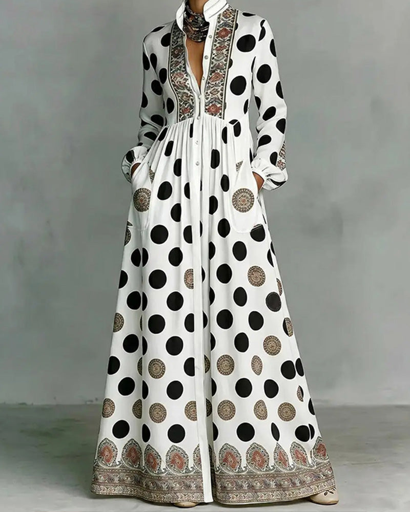 Stylish Large Polka Dot Full Skirt Dress