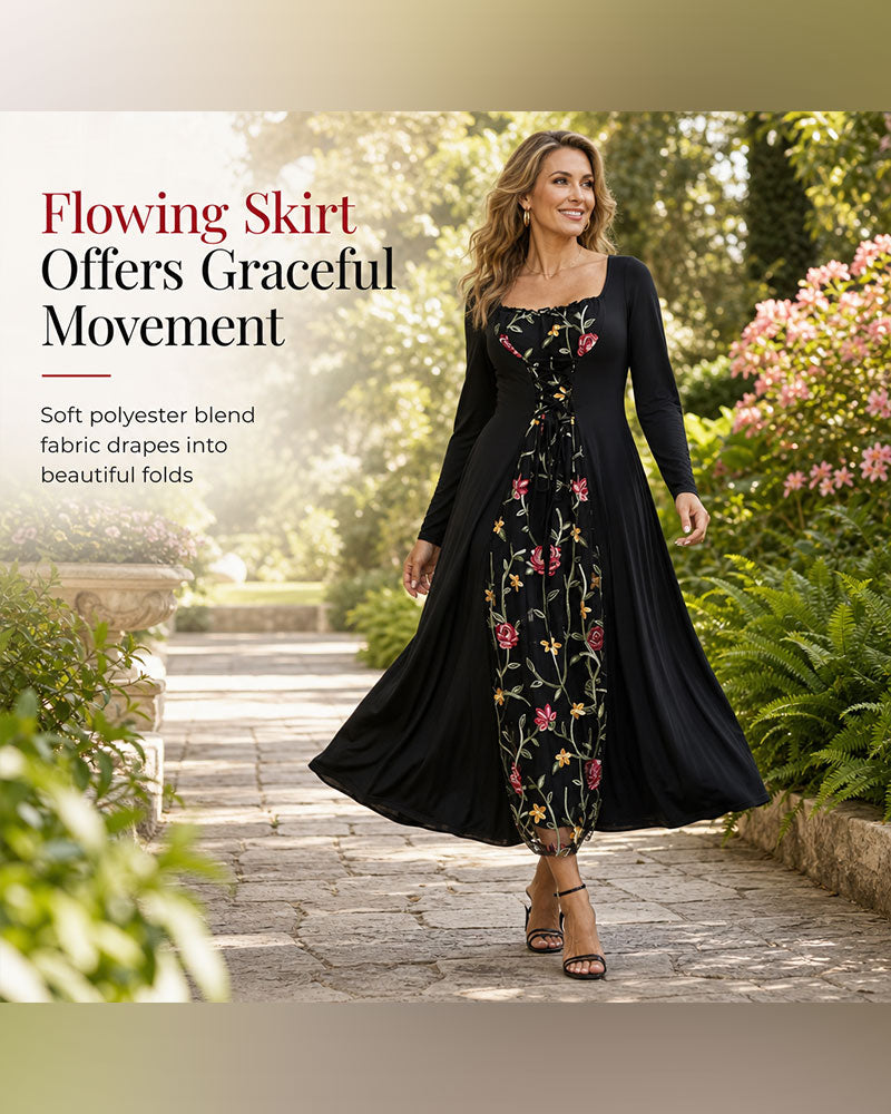 Square Neck Rose Spliced Maxi Dress