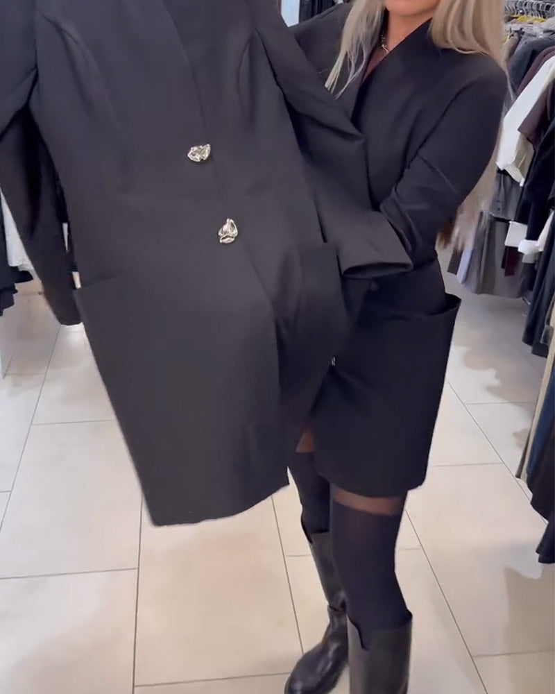 Stand Collar Metal Button Suit Dress