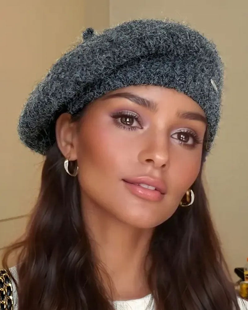 Women Plain Knit Beret Beanie