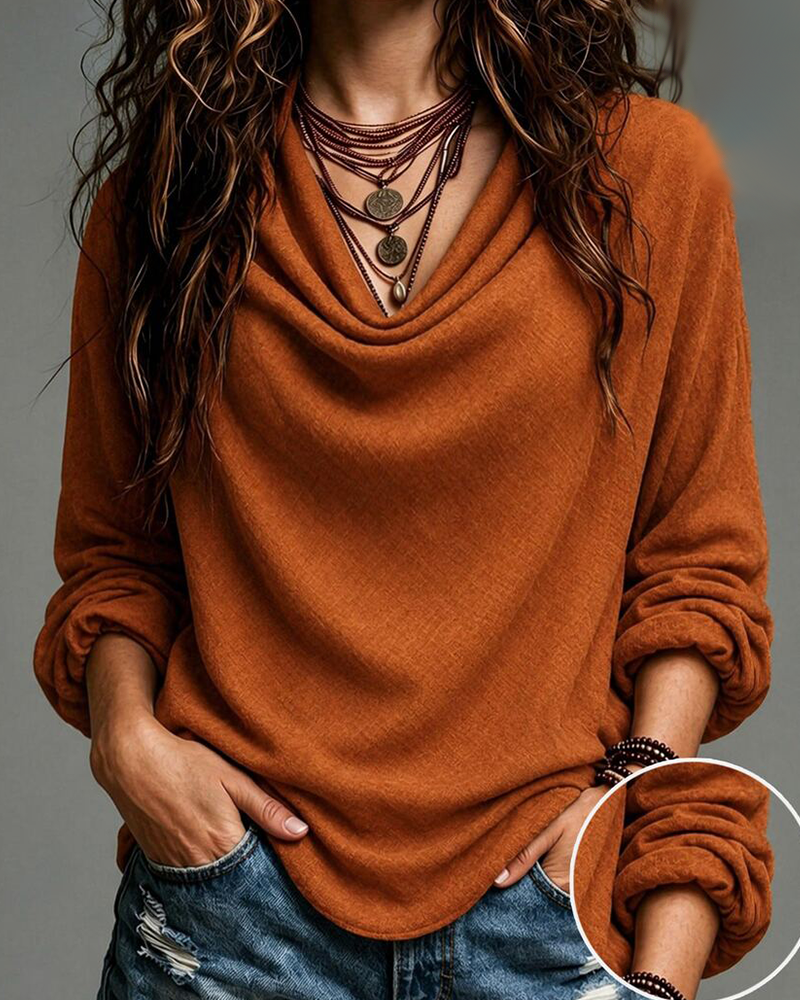 Mock Neck Long Sleeve Solid Blouse