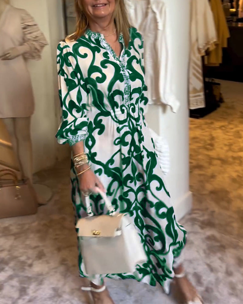 V-Neck Printed Loose Dress