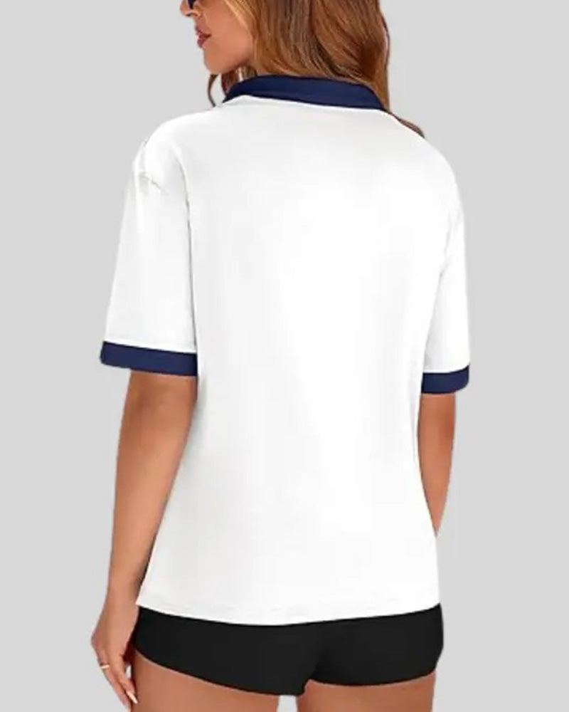 Polo Collar Colorblock Short-Sleeve T-Shirt
