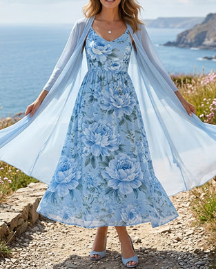 Floral Print Dress Two-Piece Set