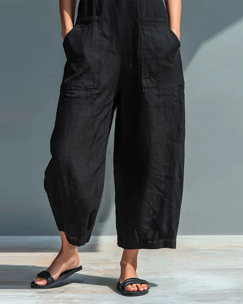 Sleeveless Stand-Up Collar Pocket Jumpsuit