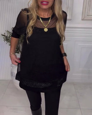 Mesh Long Sleeve Blouse