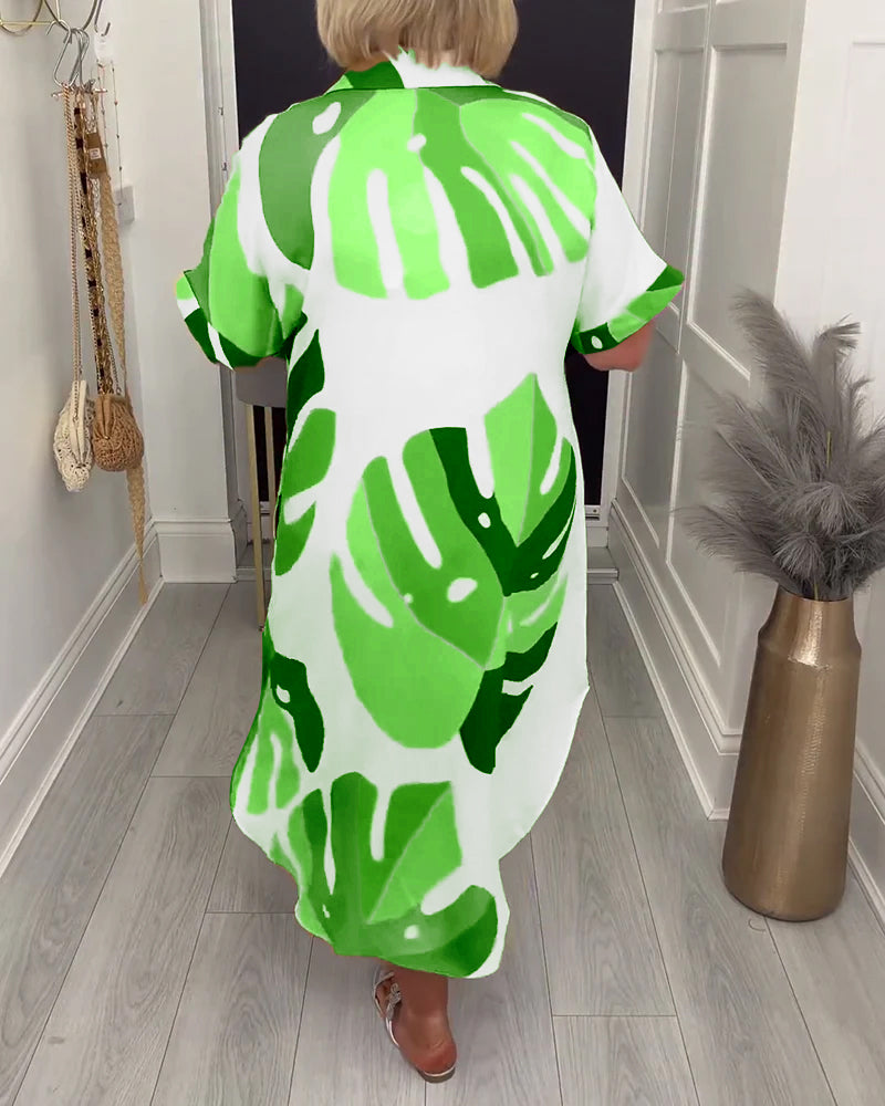 Lapel Loose Printed Shirt Dress