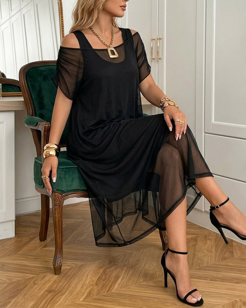 Tank Top Dress and Mesh Overdress Set