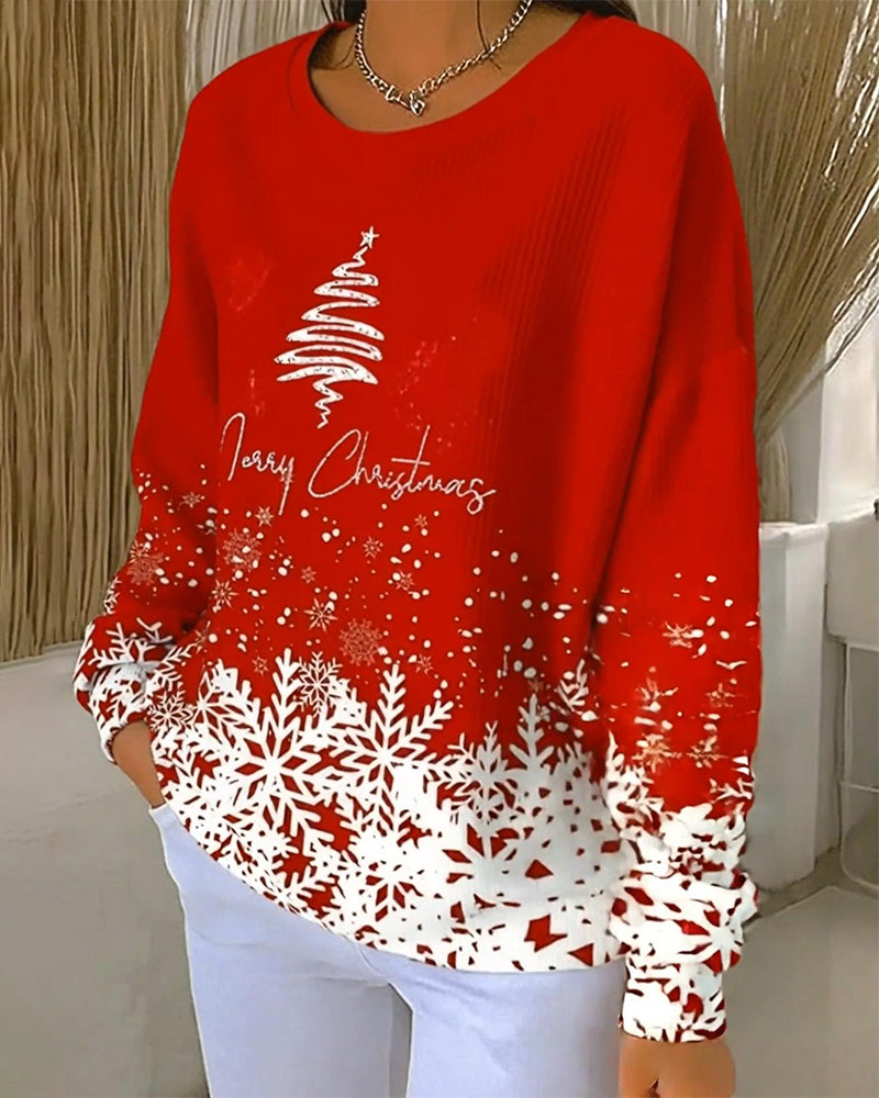 Christmas Tree Print Crew Neck Sweatshirt