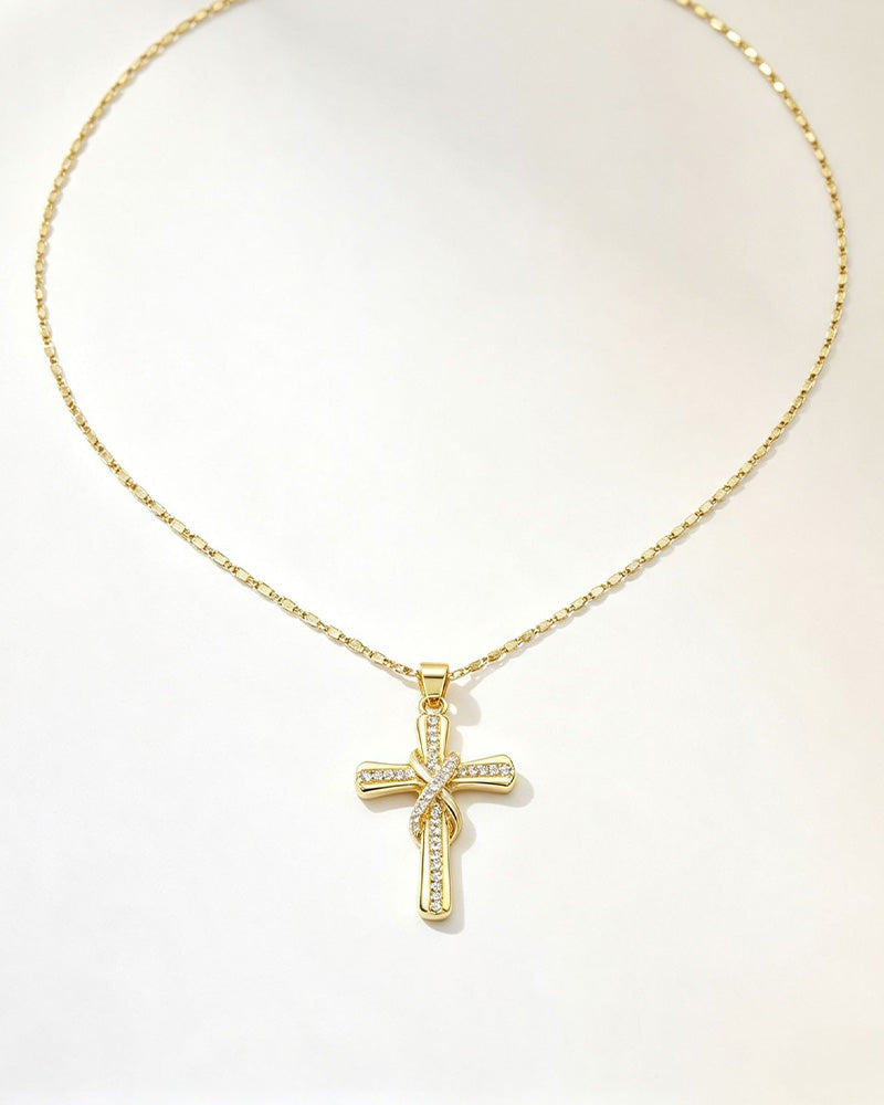 ✝️ Women's Necklace with Sparkling Cross Pendant – Elegant Twisted Design for Everyday & Special Occasions