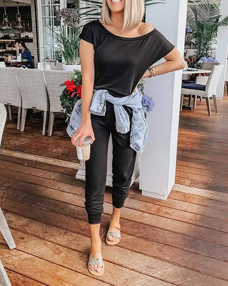One-Shoulder Short Sleeve Jumpsuit