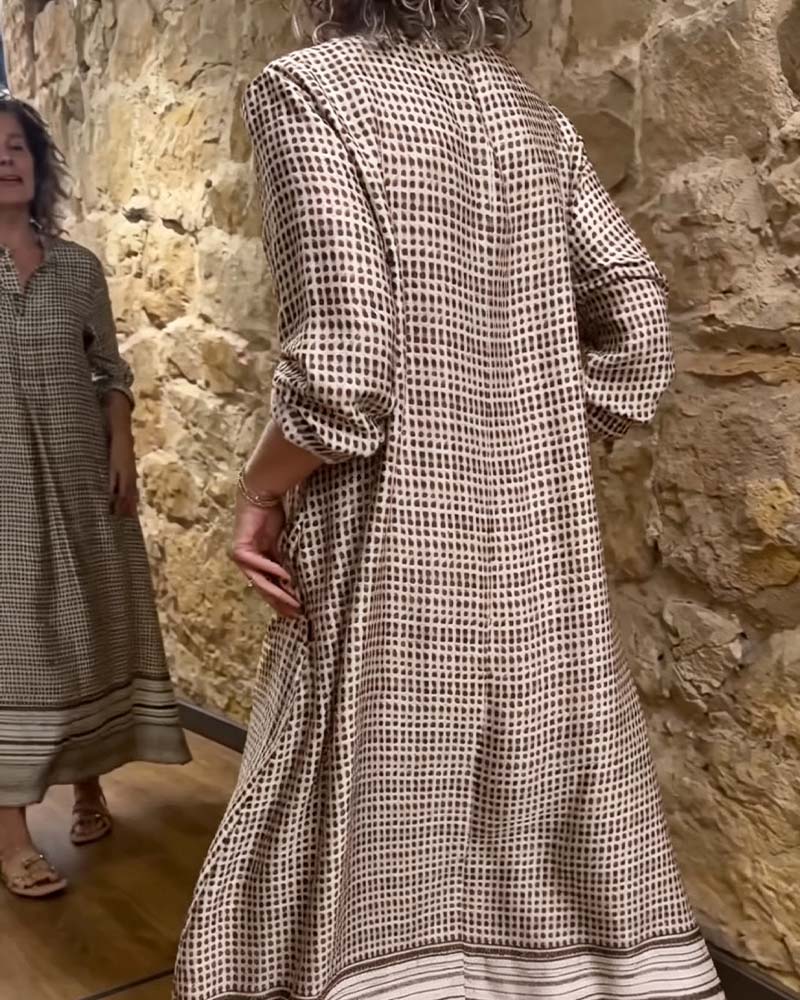 Button Plaid Pocket Slit Dress