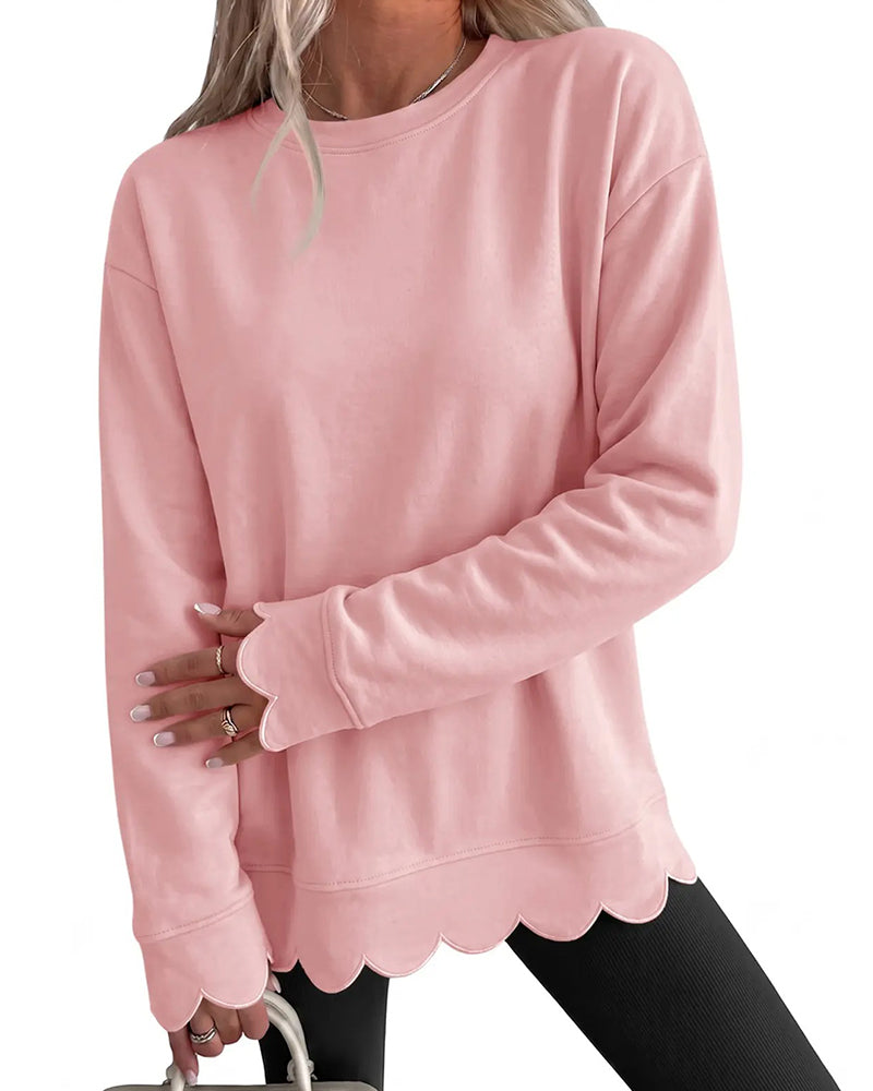 Scallop Trim Casual Sweatshirt