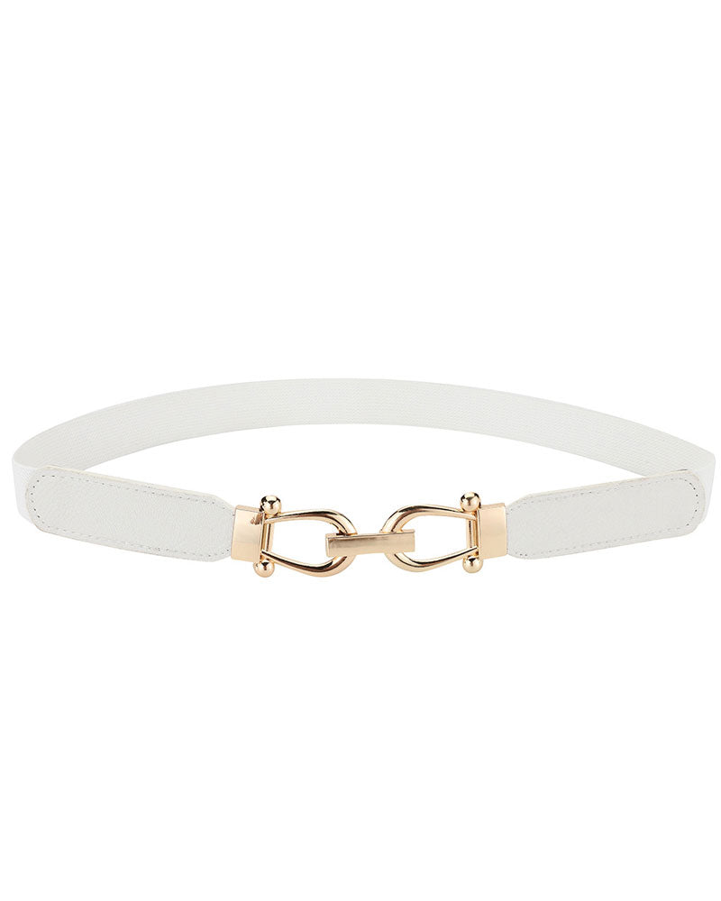Women Stretchy Waist Belt Retro Elastic Skinny Belt for Ladies with Gold Buckle