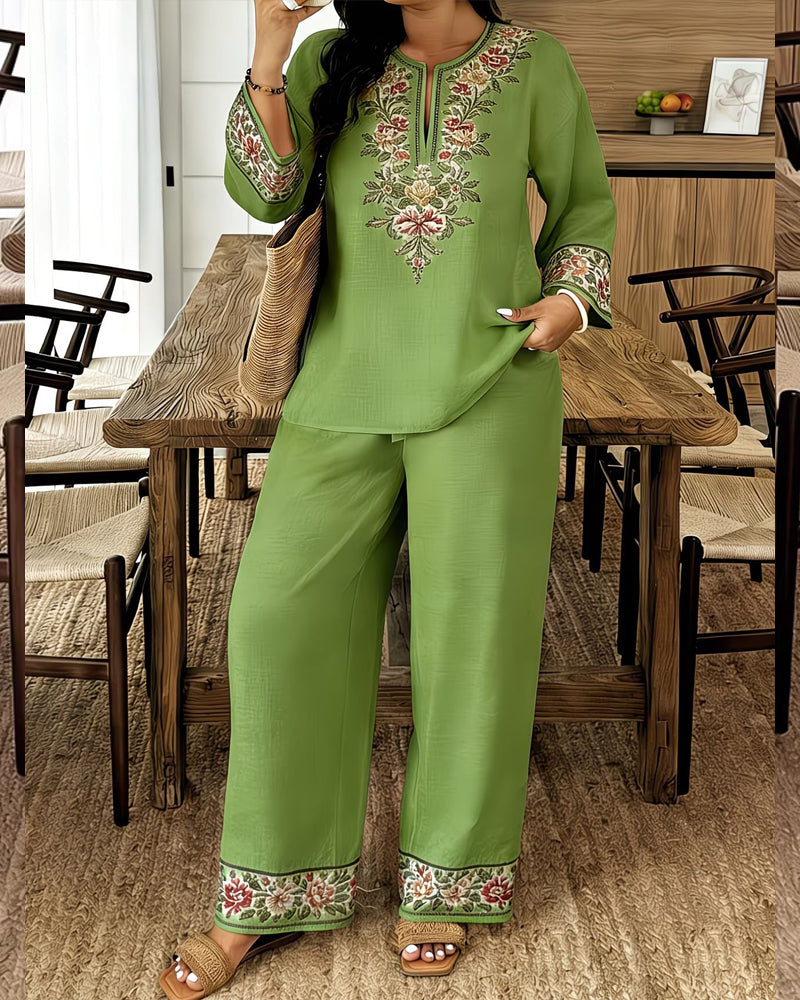 Flower Long Sleeve Ethnic Style Set