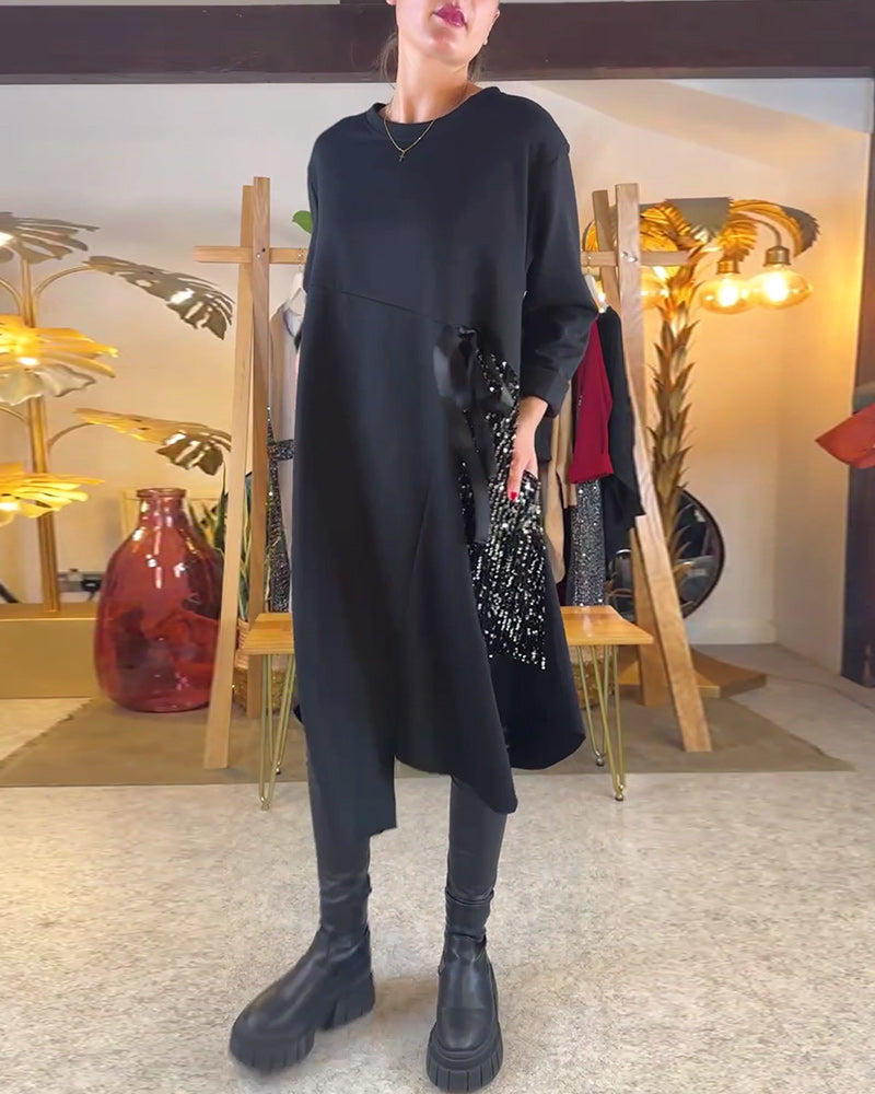 Long-Sleeved Loose Sequined Dress