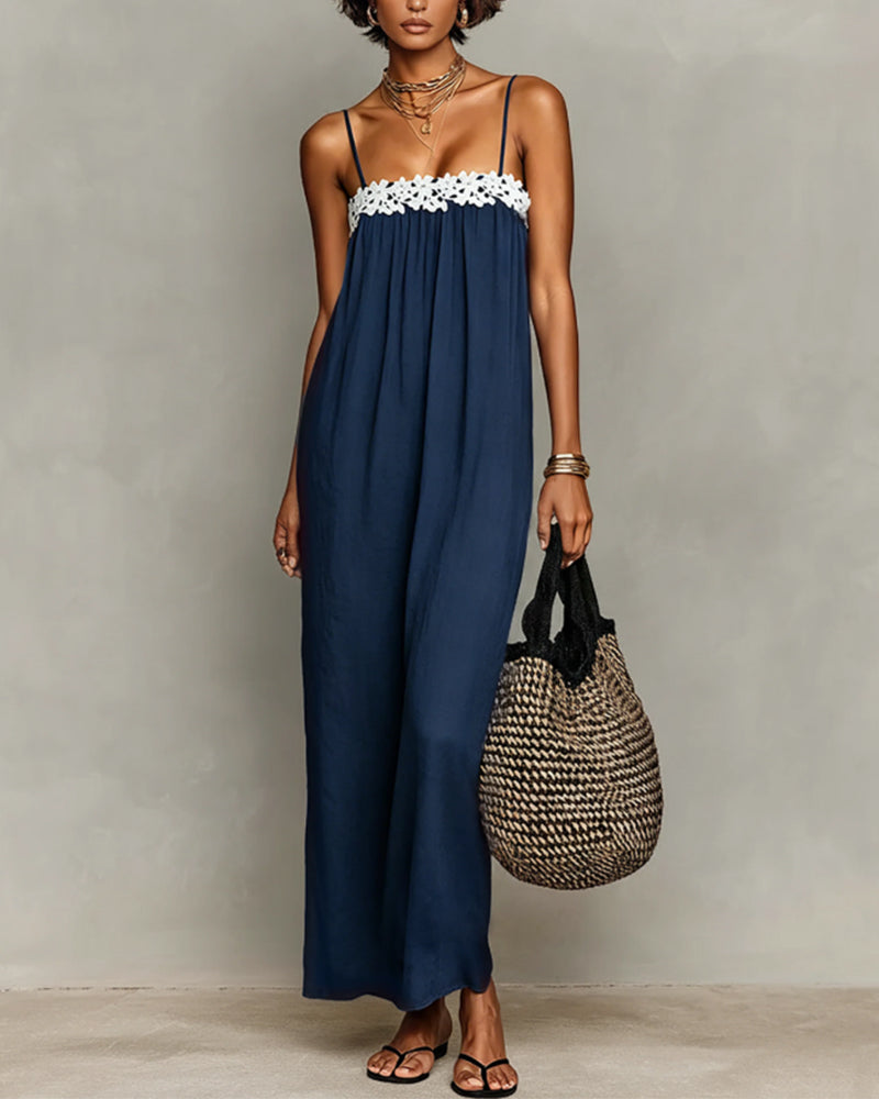 Contrast Color Straight Maxi Dress