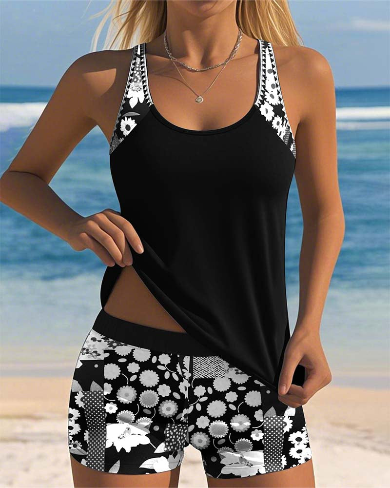 Aumora Tank Top Printed Boxer Swimsuit