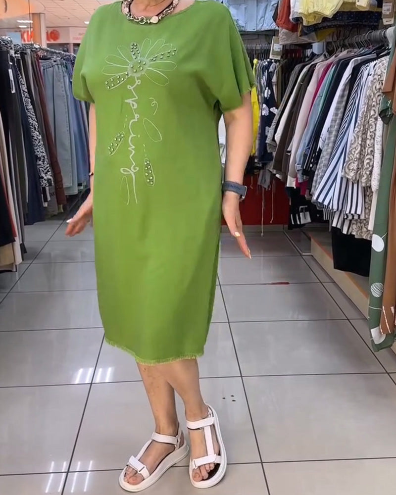 Raw Edge Short Sleeve Loose Casual Dress