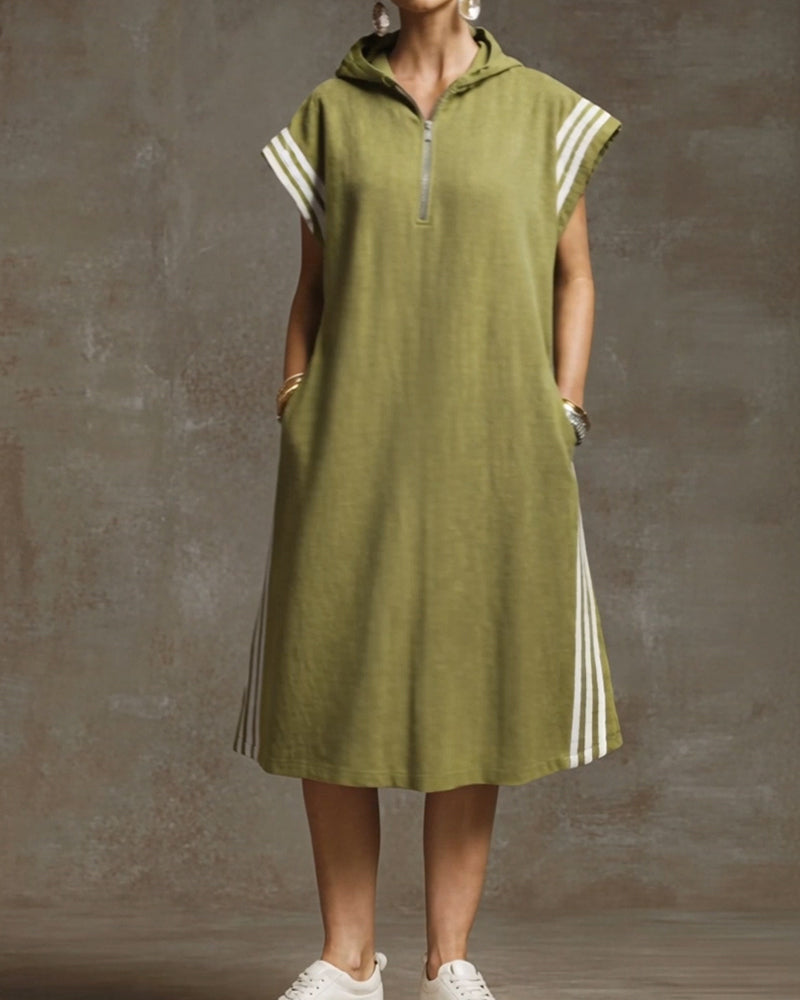 Hooded Color-Blocked Casual Dress