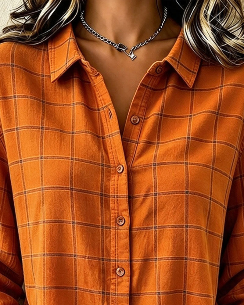Plaid Long Sleeve Lapel Shirt