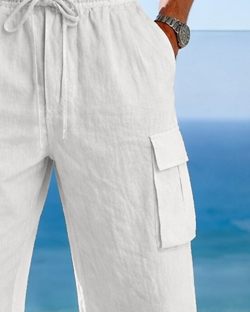 Men's Drawstring Solid Wide Leg Pant