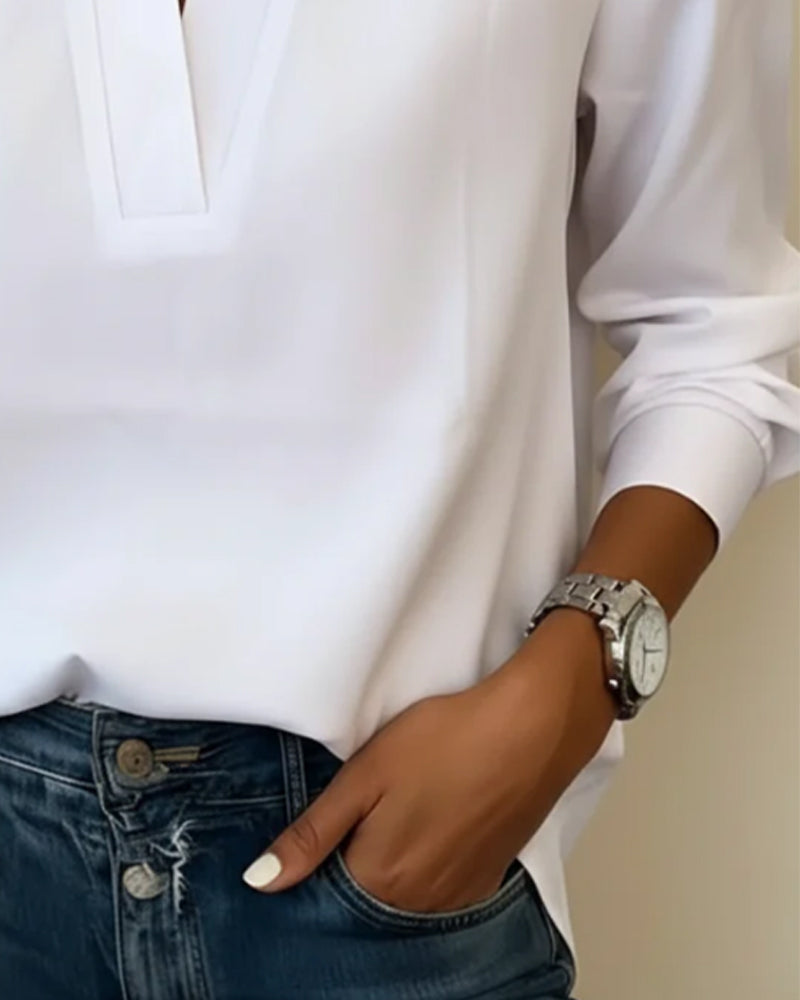 100% Cotton V-neck Three-quarter Sleeve Top