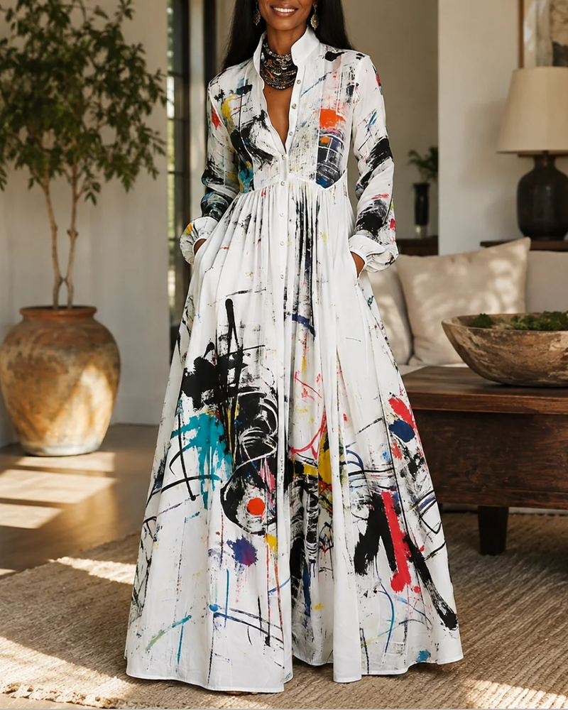 Art Splash Graffiti Lapel Shirt Dress