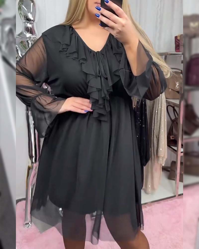 Ruffled V-Neck Fashion Dress