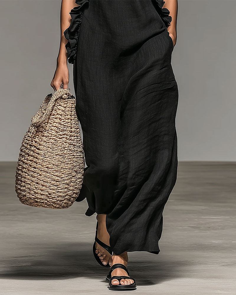 Halterneck Ruffled Long Dress