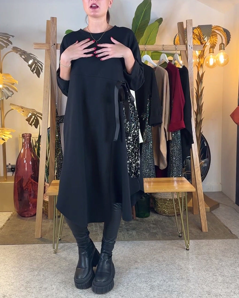 Long-Sleeved Loose Sequined Dress