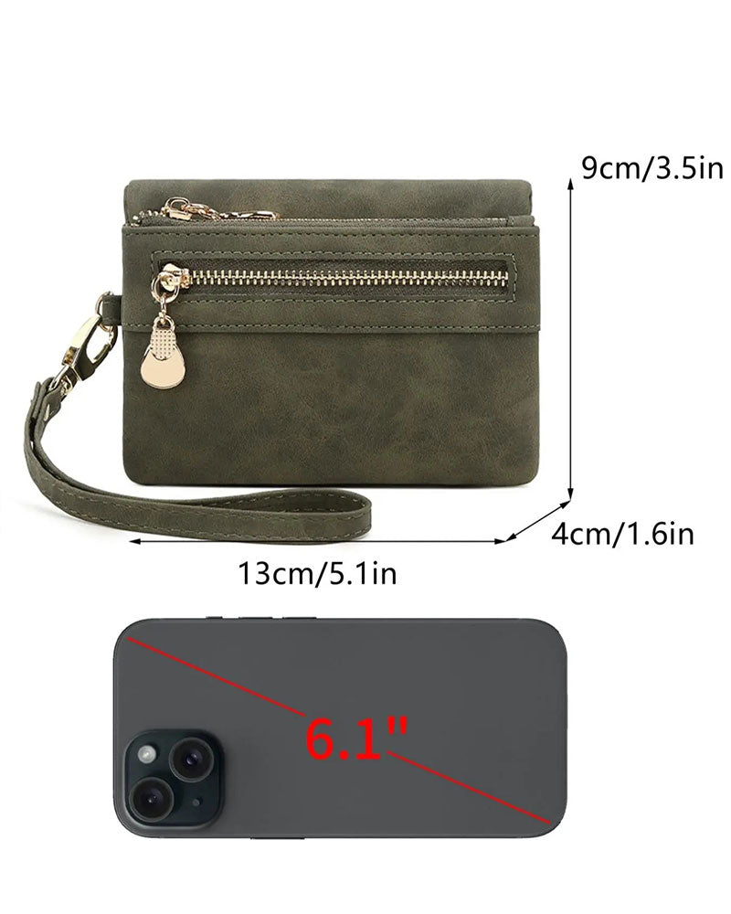 Women's Bifold Zipper Wallet Plain Short Card Purse