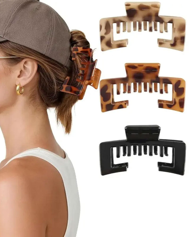 Women's Hat-Friendly Flat Leopard Print Claw Clips