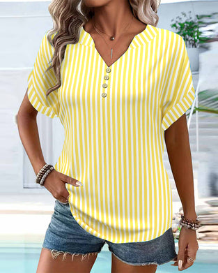 V-Neck Striped Color-Block T-Shirt