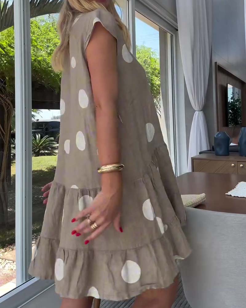 Polka Dot Button Front A-Line Dress