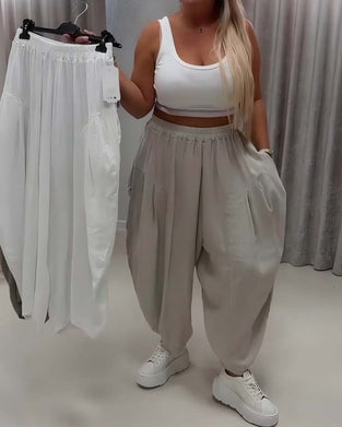 Elastic Waist Wide Leg Harem Pants