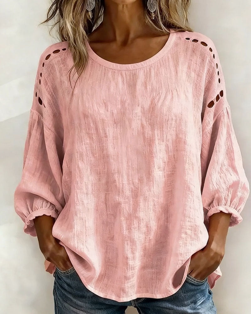 Hollow Cotton Linen Blouse