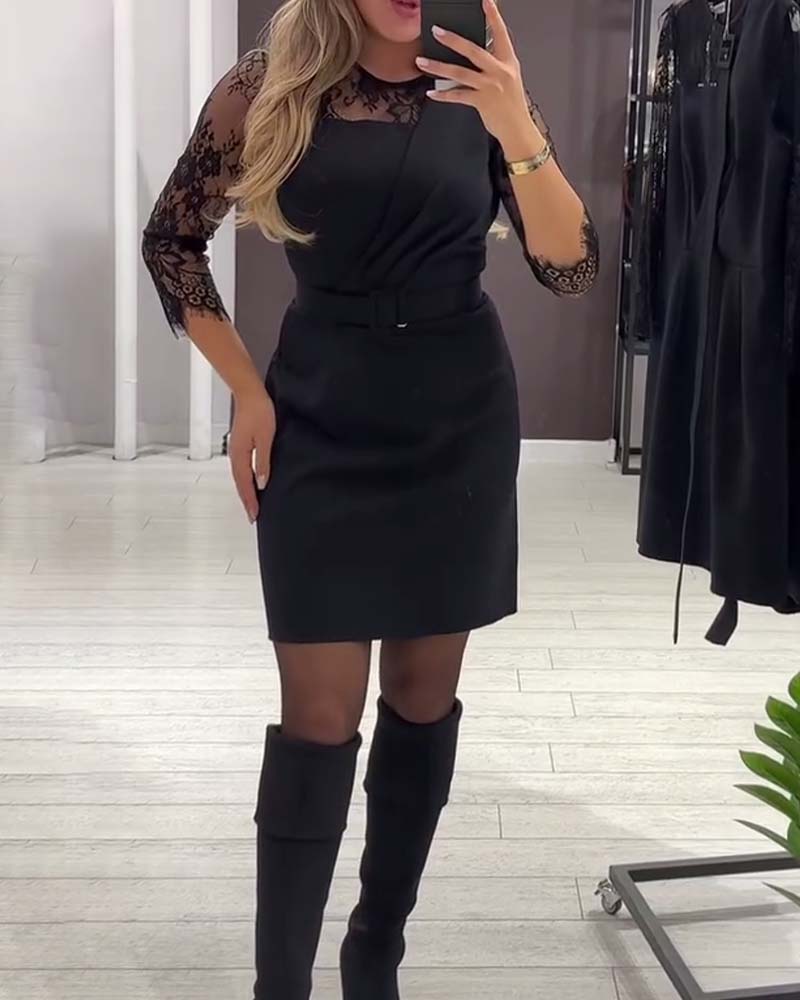 Waist-Cinching Patchwork Dress