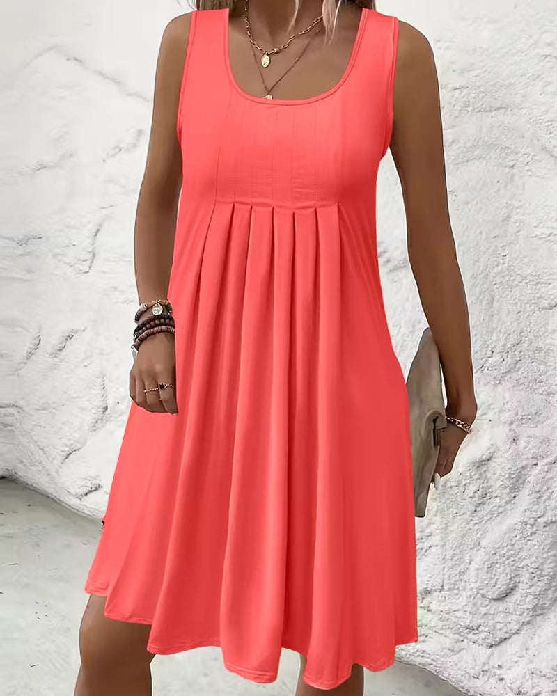 Sleeveless Solid Color A-Line Dress