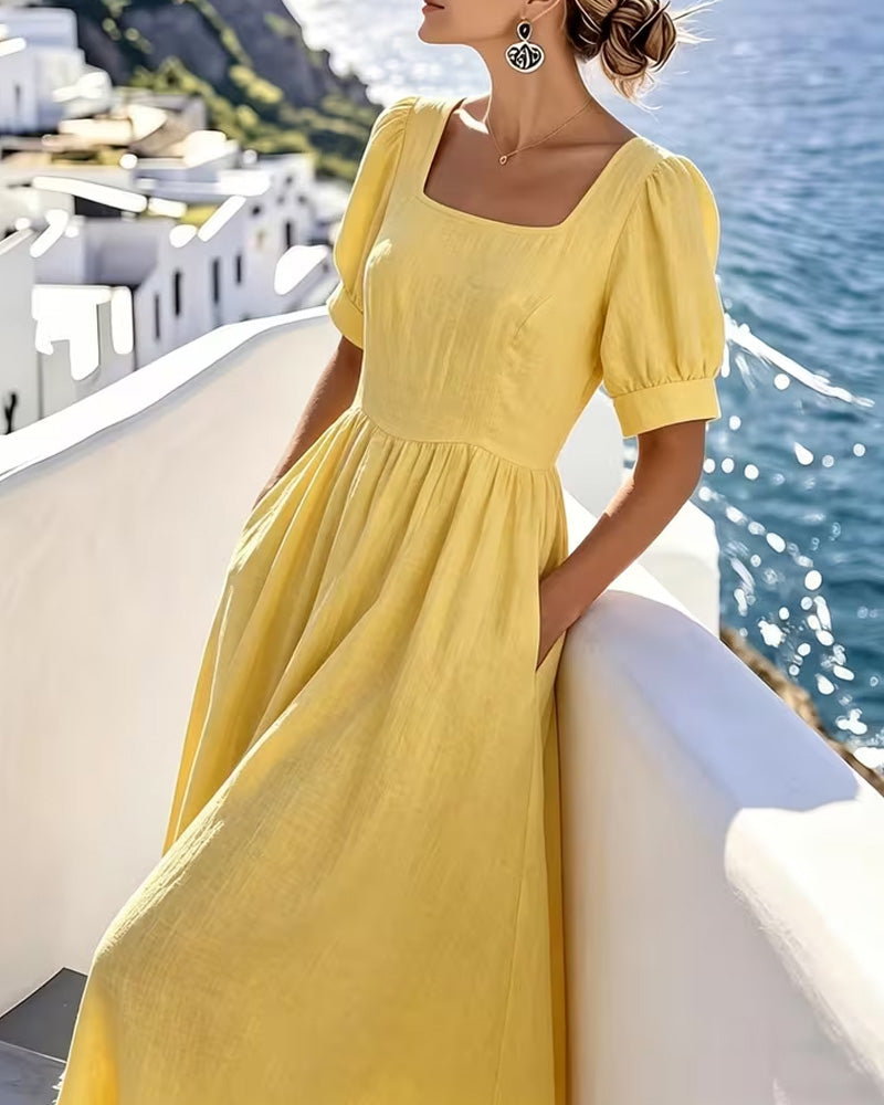 Square Neck Elegant A-Line Flared Dress